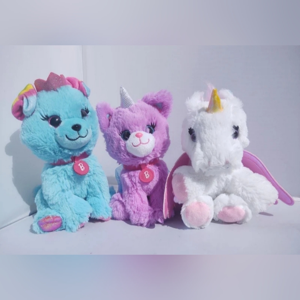 Barbie 3pcs Magical Pets Plush Set NWT 7" Puppy Kitty Unicorn